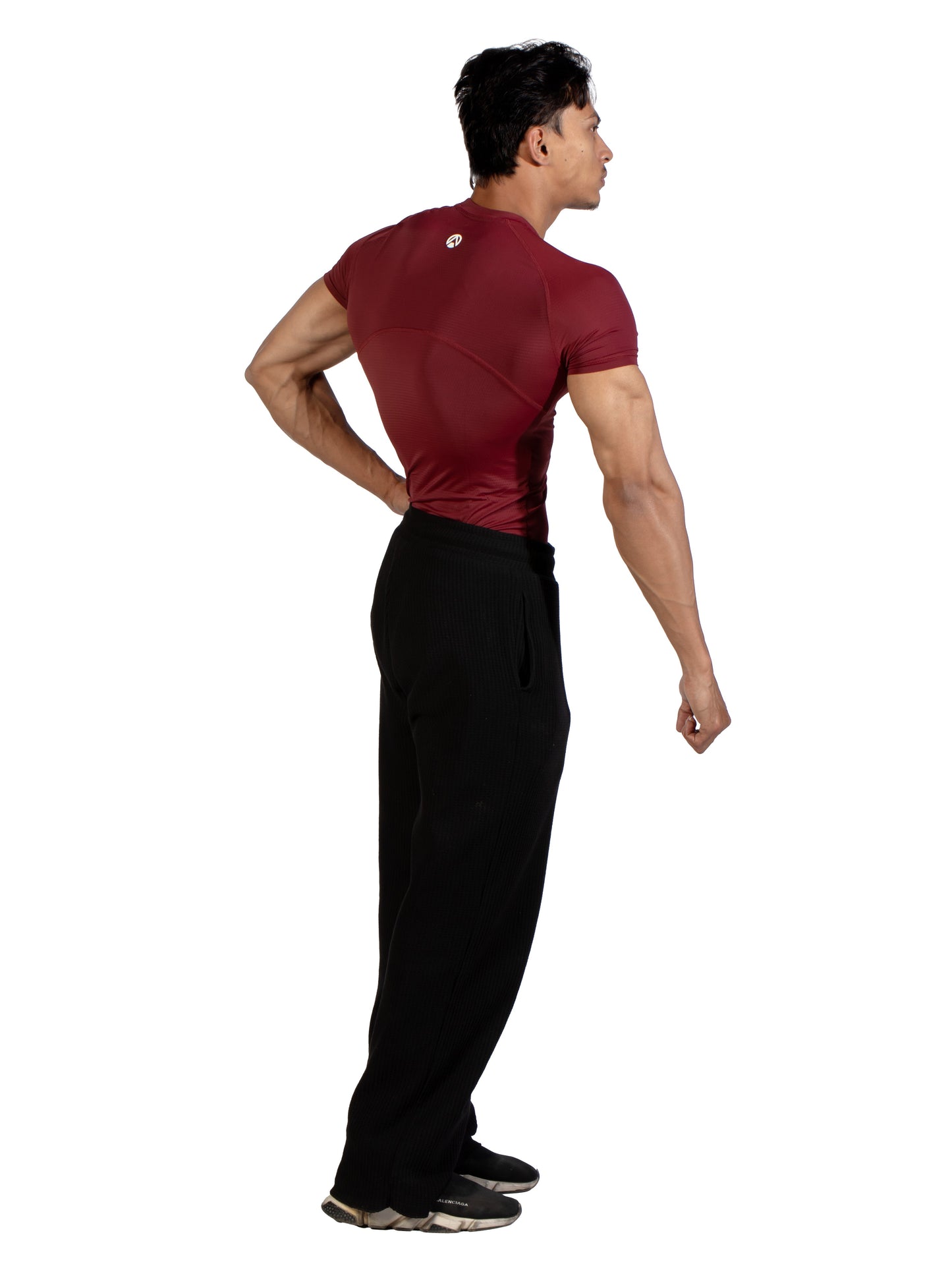 N1 Compression Short Sleeve T-Shirt Winery Back Shoulder, Right Side View