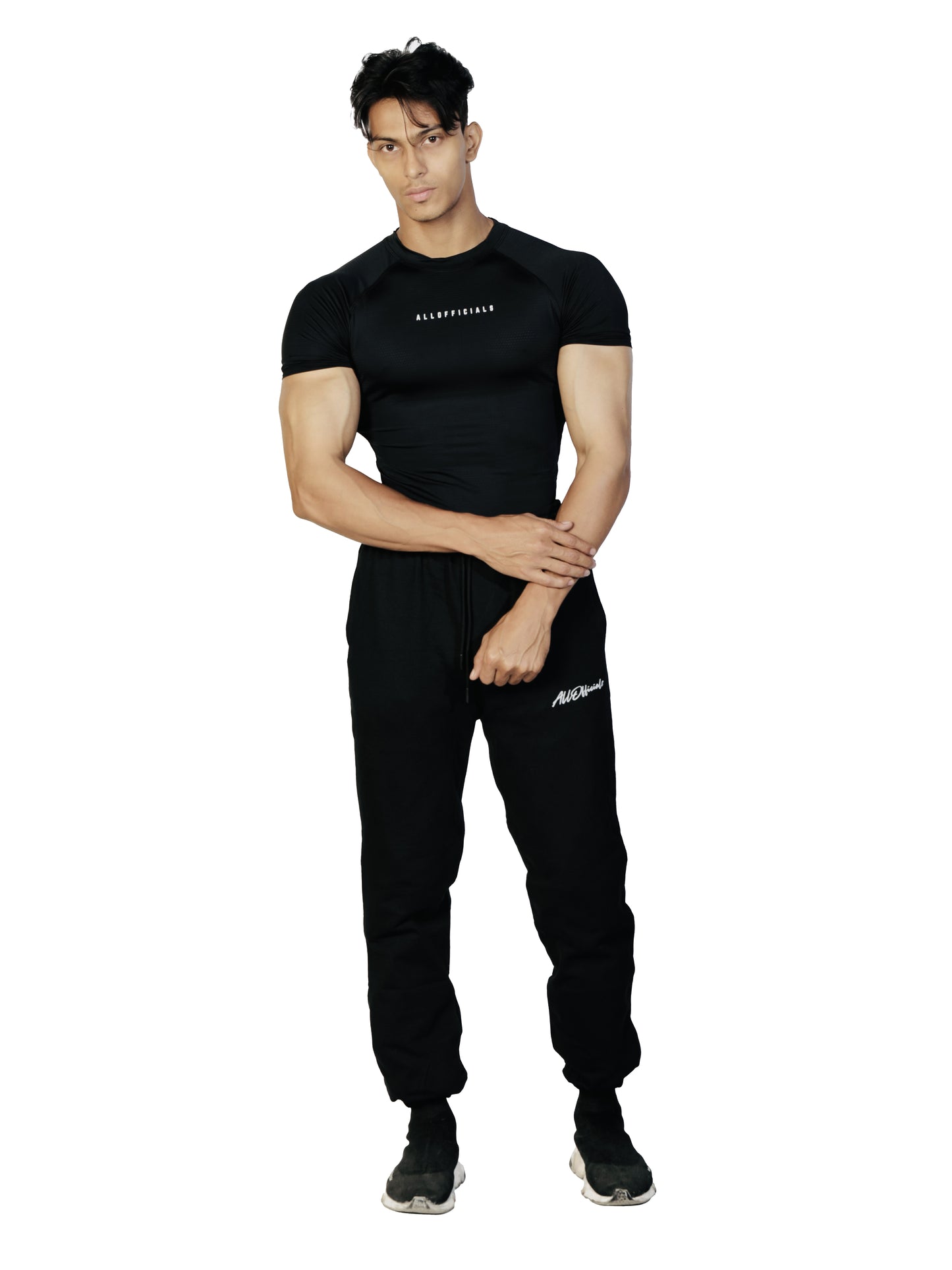 N1 Compression T-Shirt Short Sleeve Black Front View