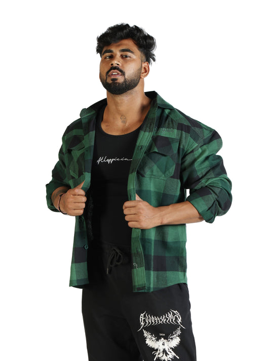 Unisex Oversized Flannel Shirt Green S M L XL 2XL