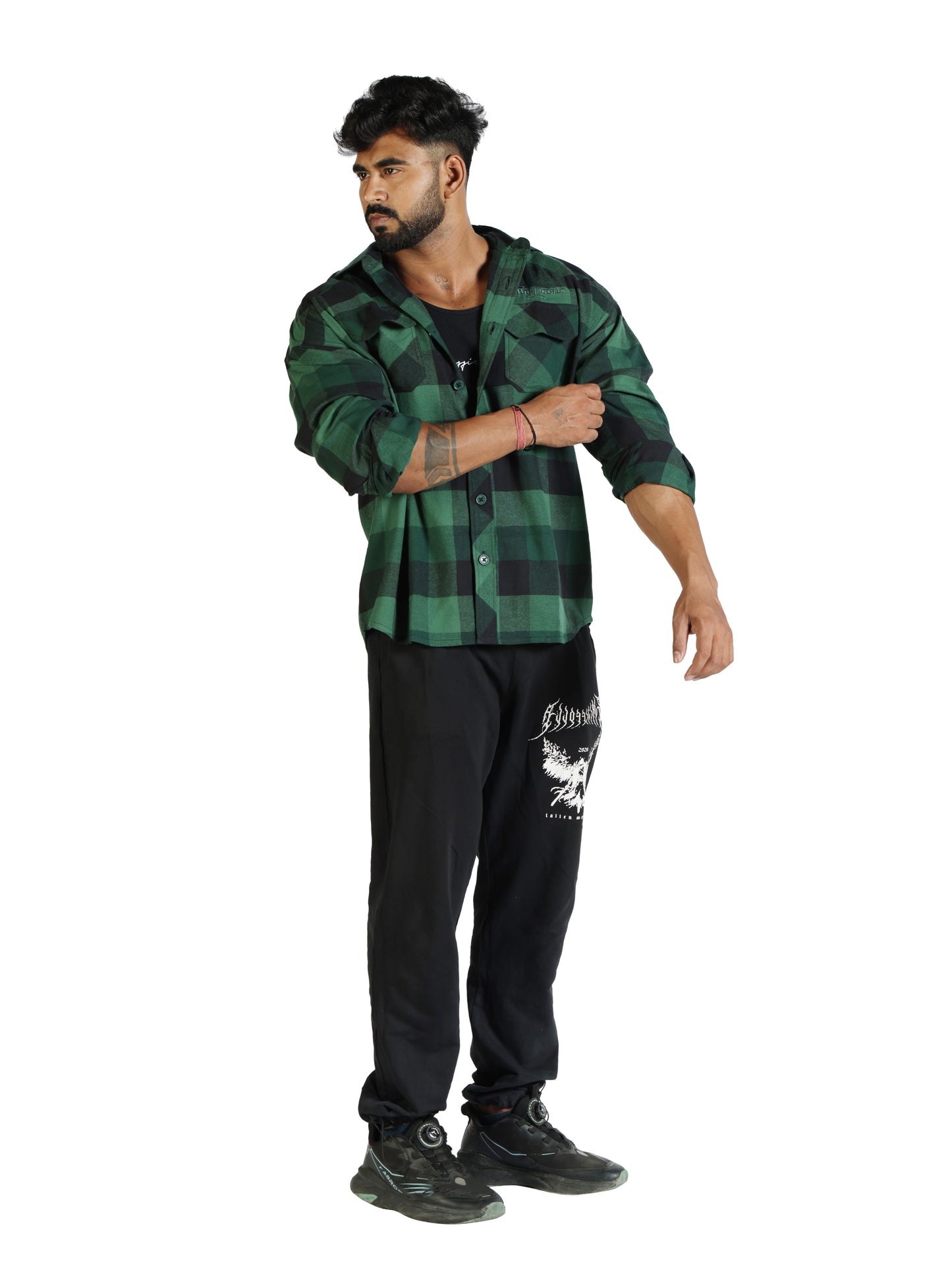Unisex Oversized Flannel Shirt Green back right side