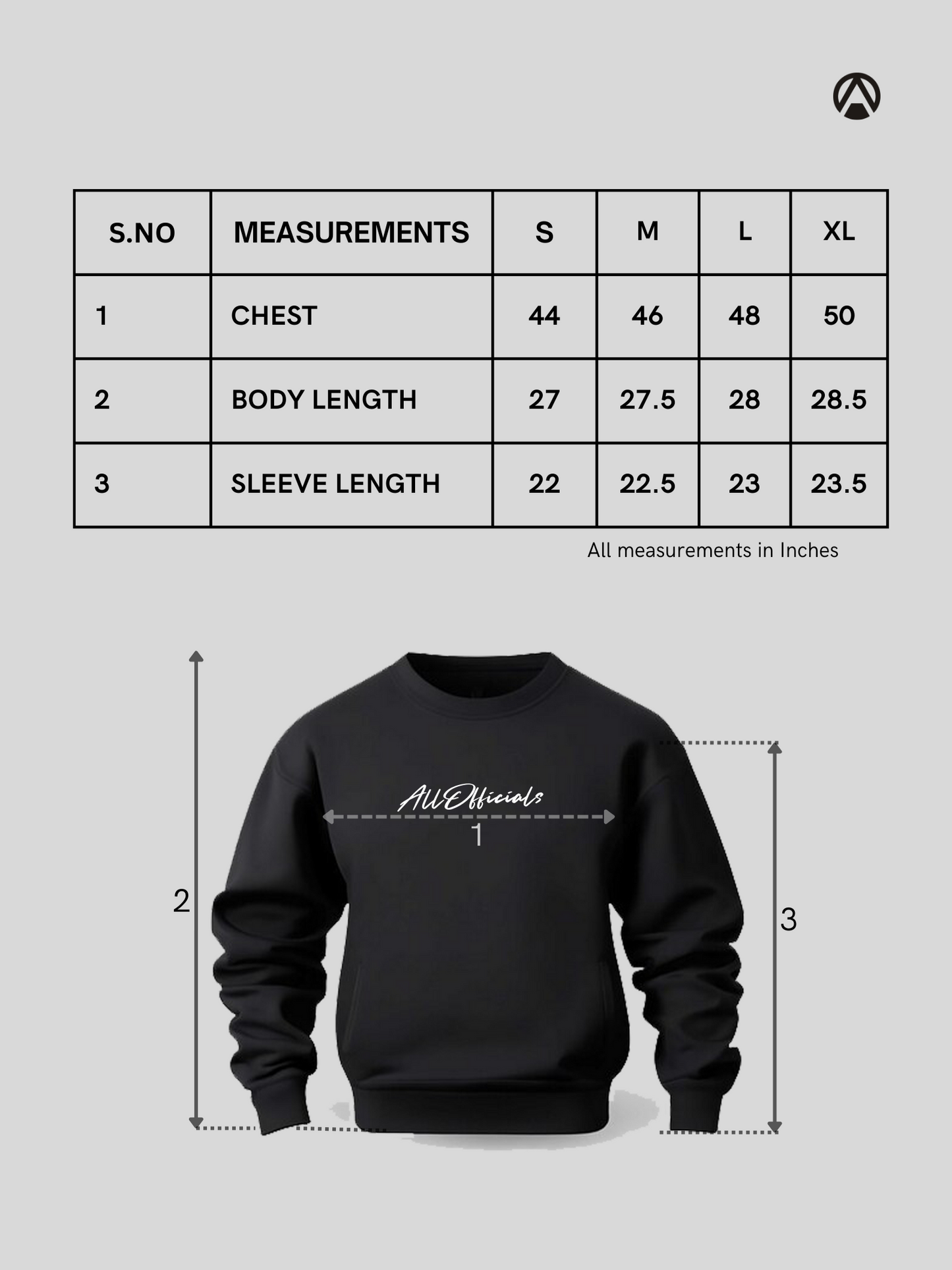 Unisex Signature Oversized Sweatshirt Black Measurement