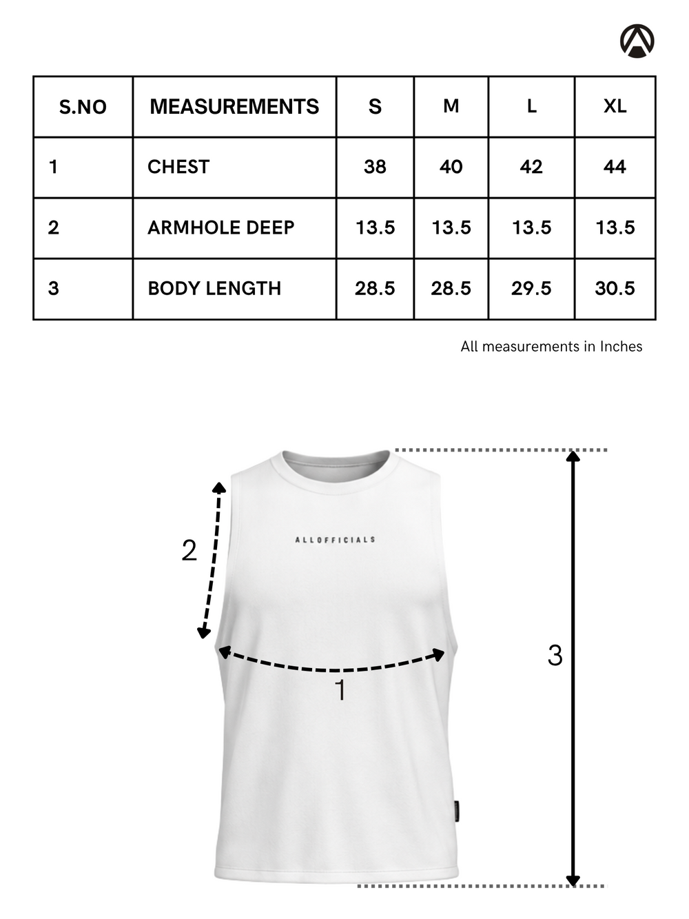 Size Chart for Core Sleeveless Sando White