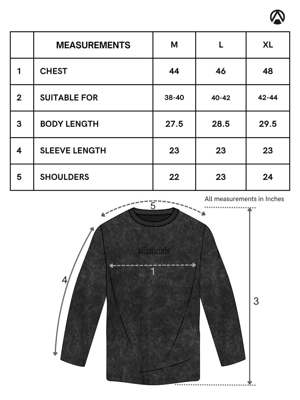 Size Chart for Oversize Washed Tee Long Sleeve