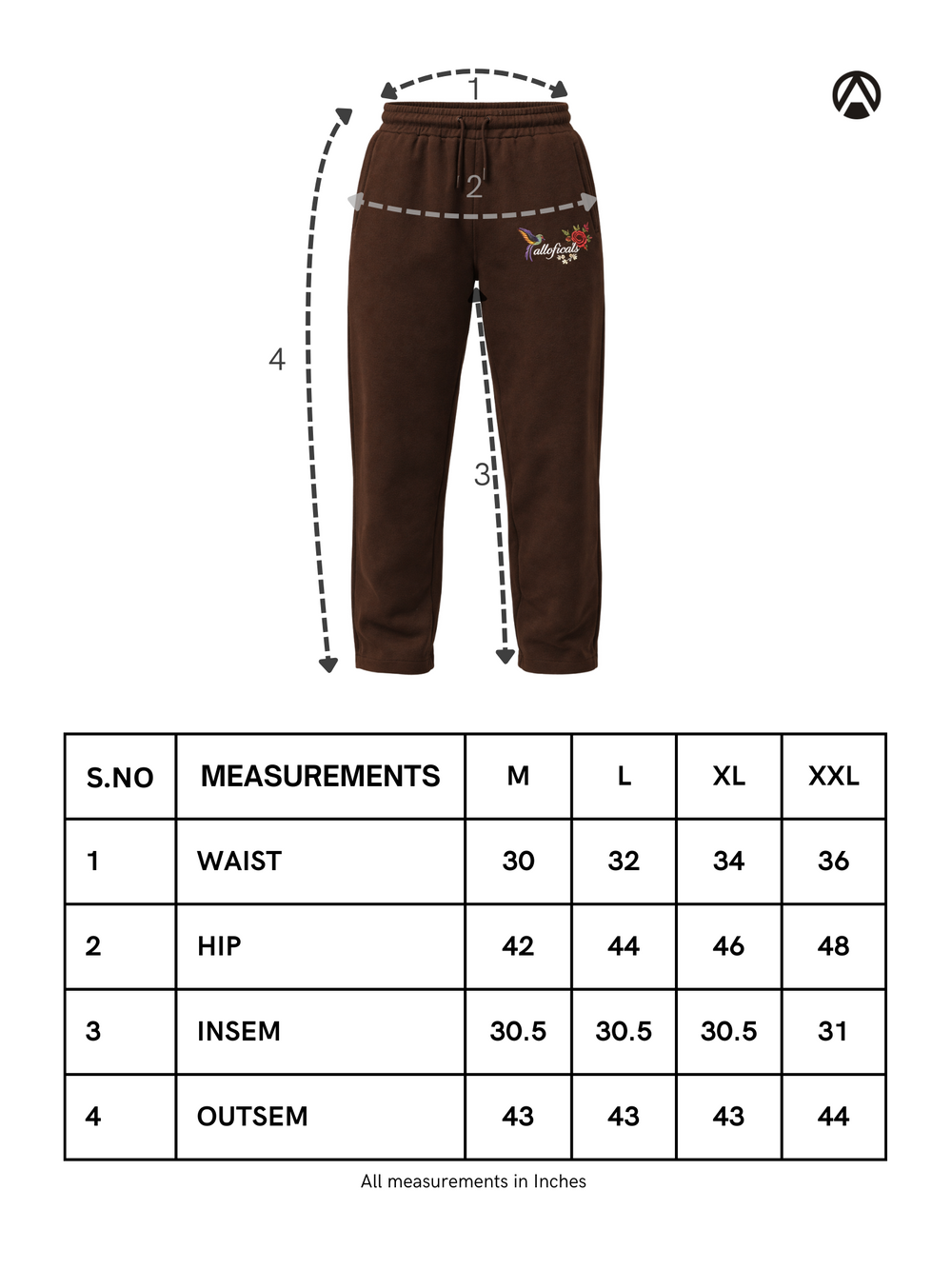Size Chart for ESSENCE Sweatpants