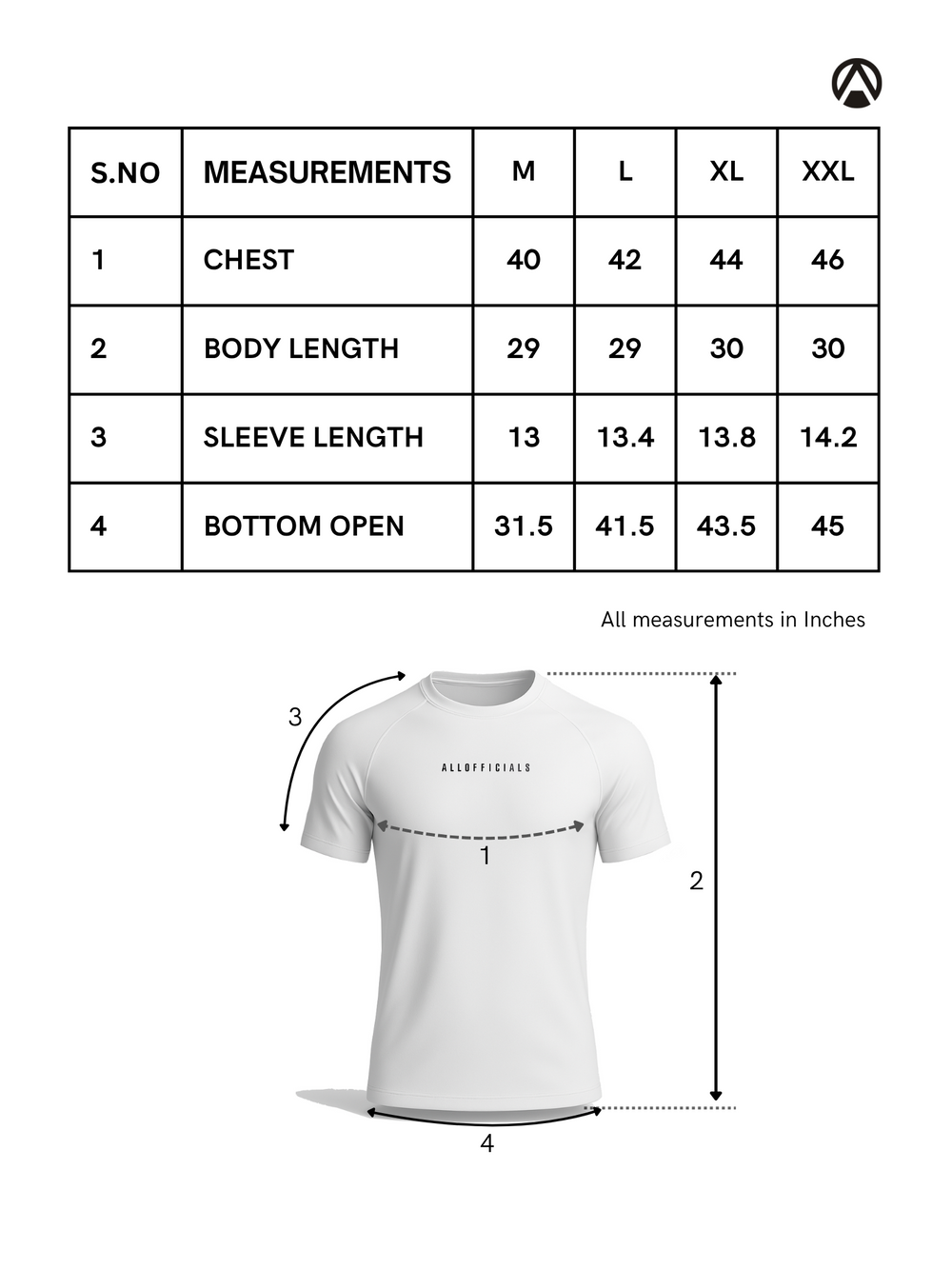 Size Chart for Delta Tee Short Sleeve