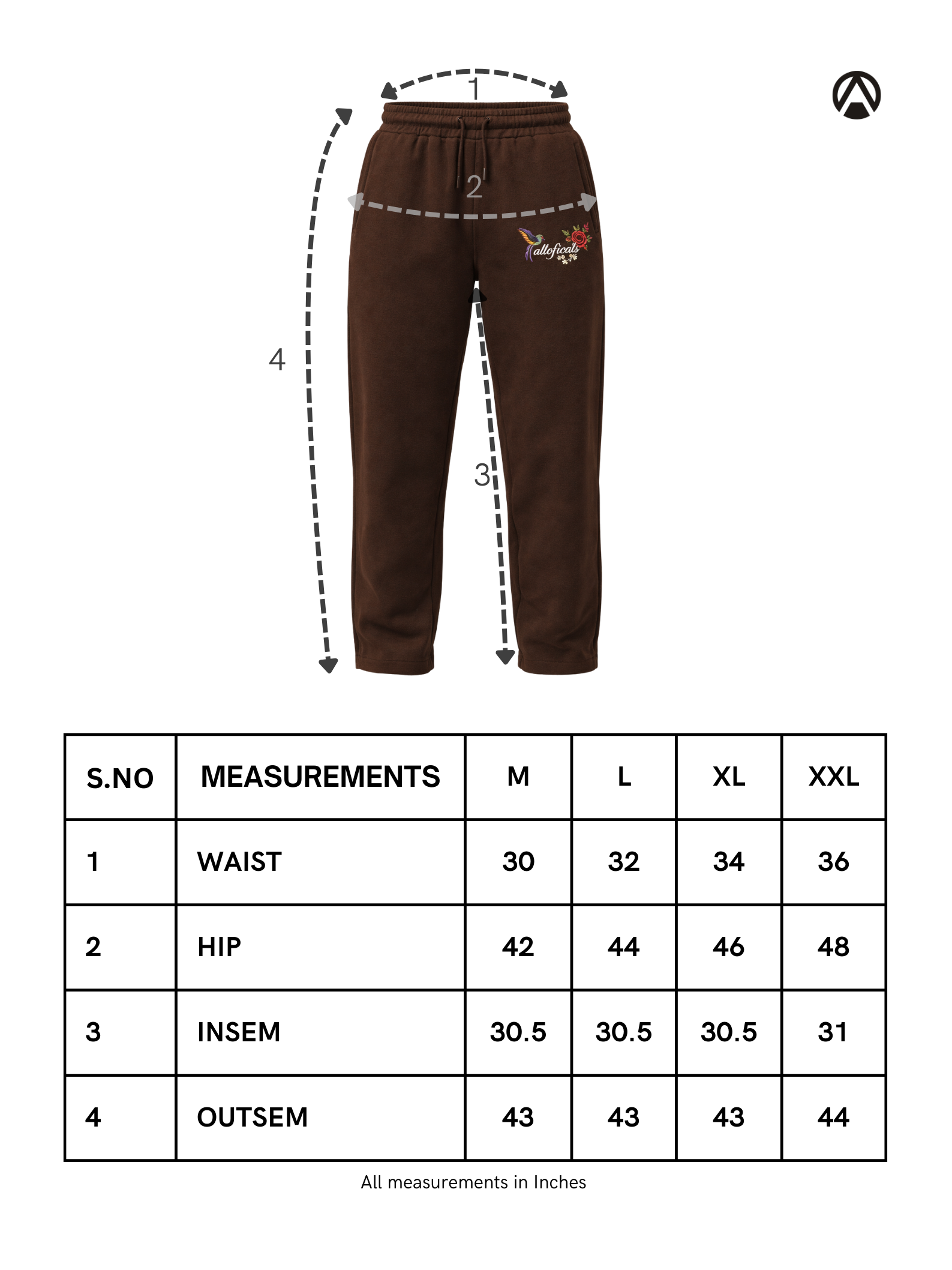 ESSENCE Gym Sweatpants size chart Sesame Country Blue Turkish Coffee