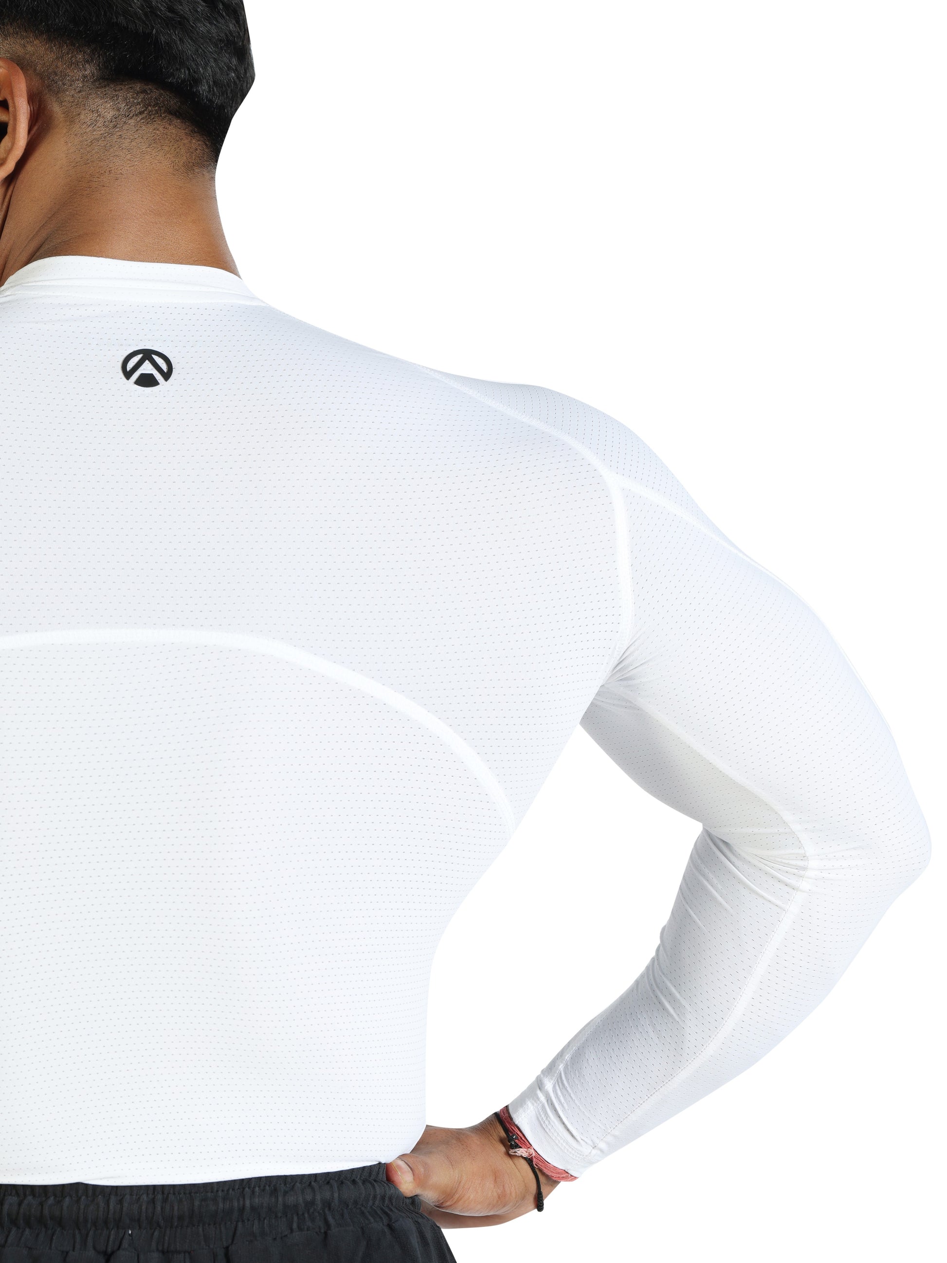N1 Compression Long Sleeve T-Shirt – Upper Back and Sleeve Design White