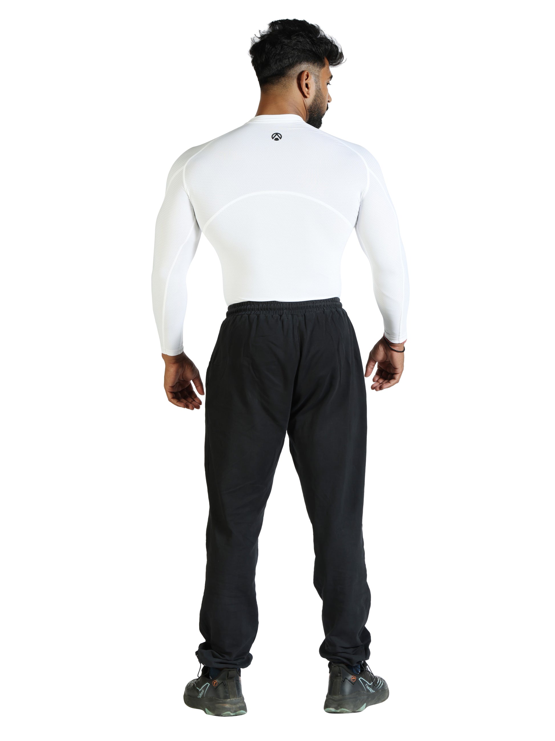 N1 Compression Long Sleeve White T-shirt  worn by a male model
