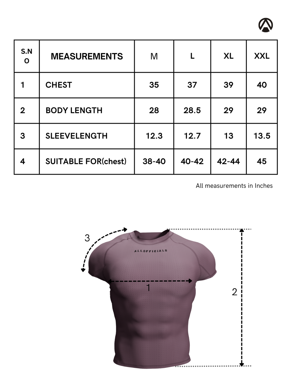 Size Chart for N1 Compression T-Shirt Short Sleeve