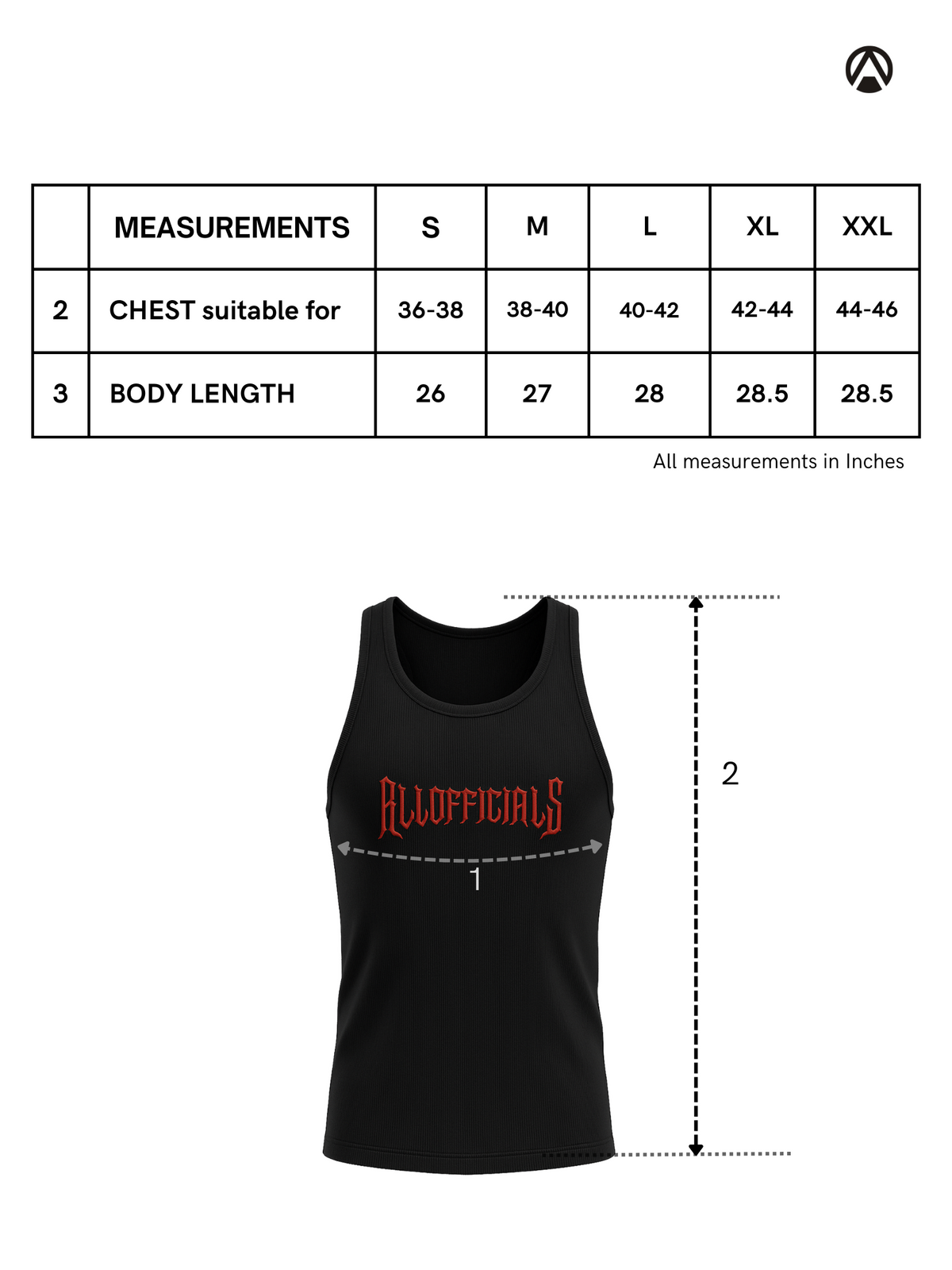 Revenge RIbbed Vest Size Chart