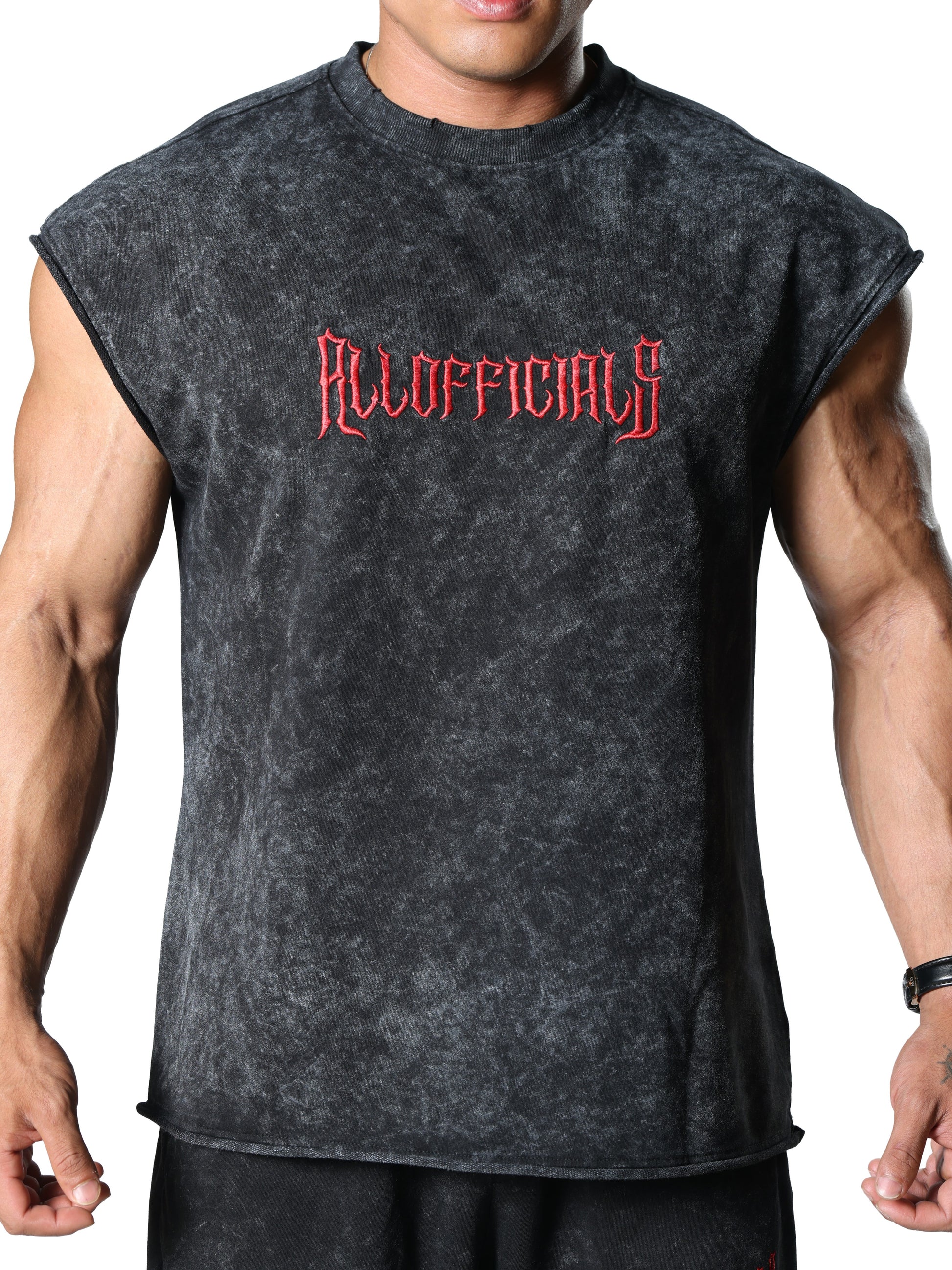 Revenge Washed Black Cut-Offs for Men's Gym