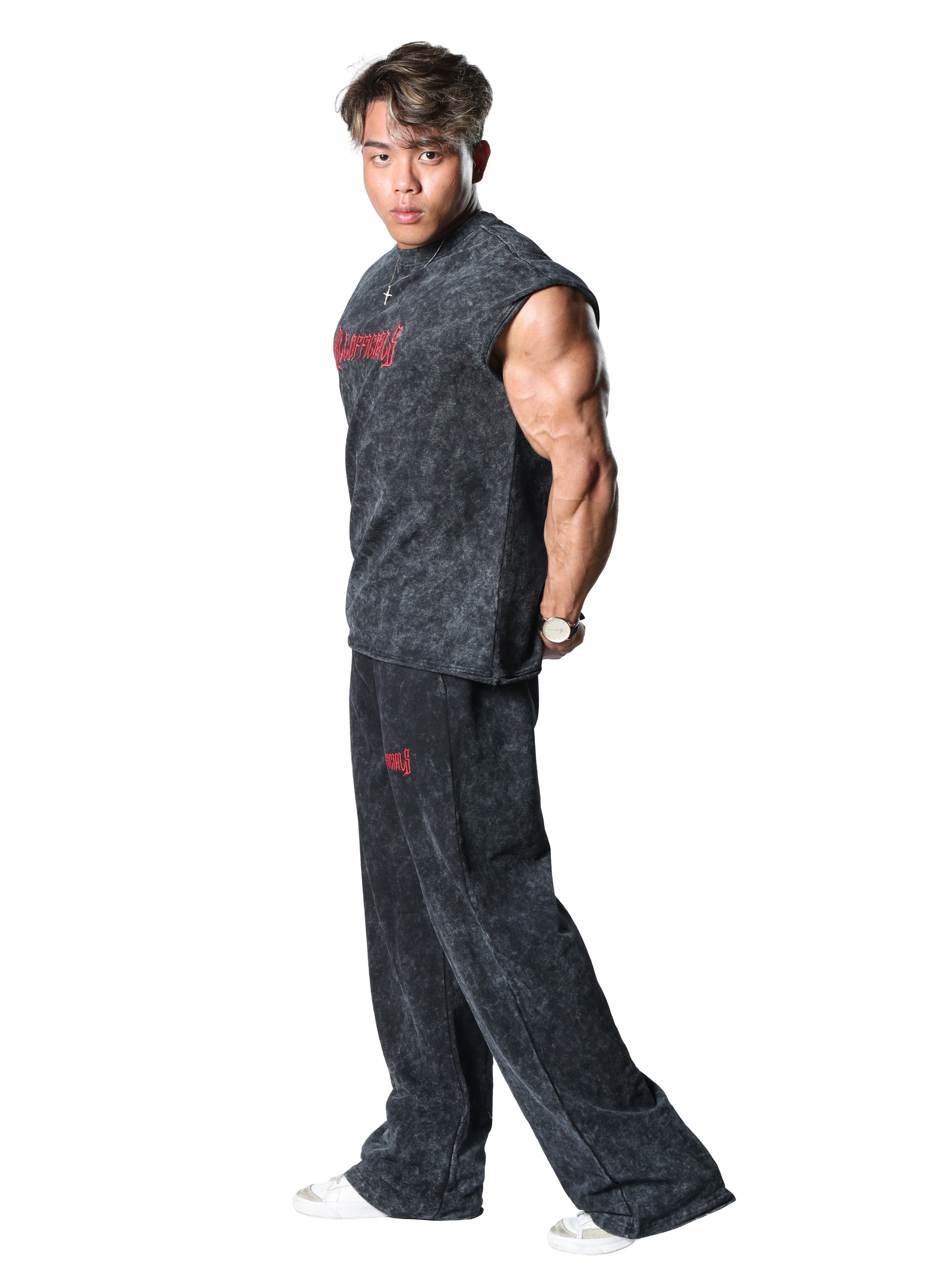 Revenge Washed Black Gym Cut-Offs for Men's