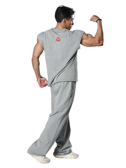 Revenge Washed Grey Gym Cut-Offs for Men's