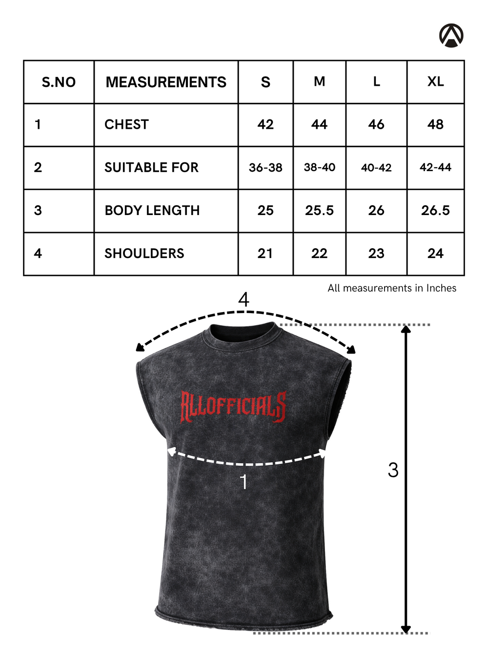 Size Chart for Revenge Washed Cut-Offs Black