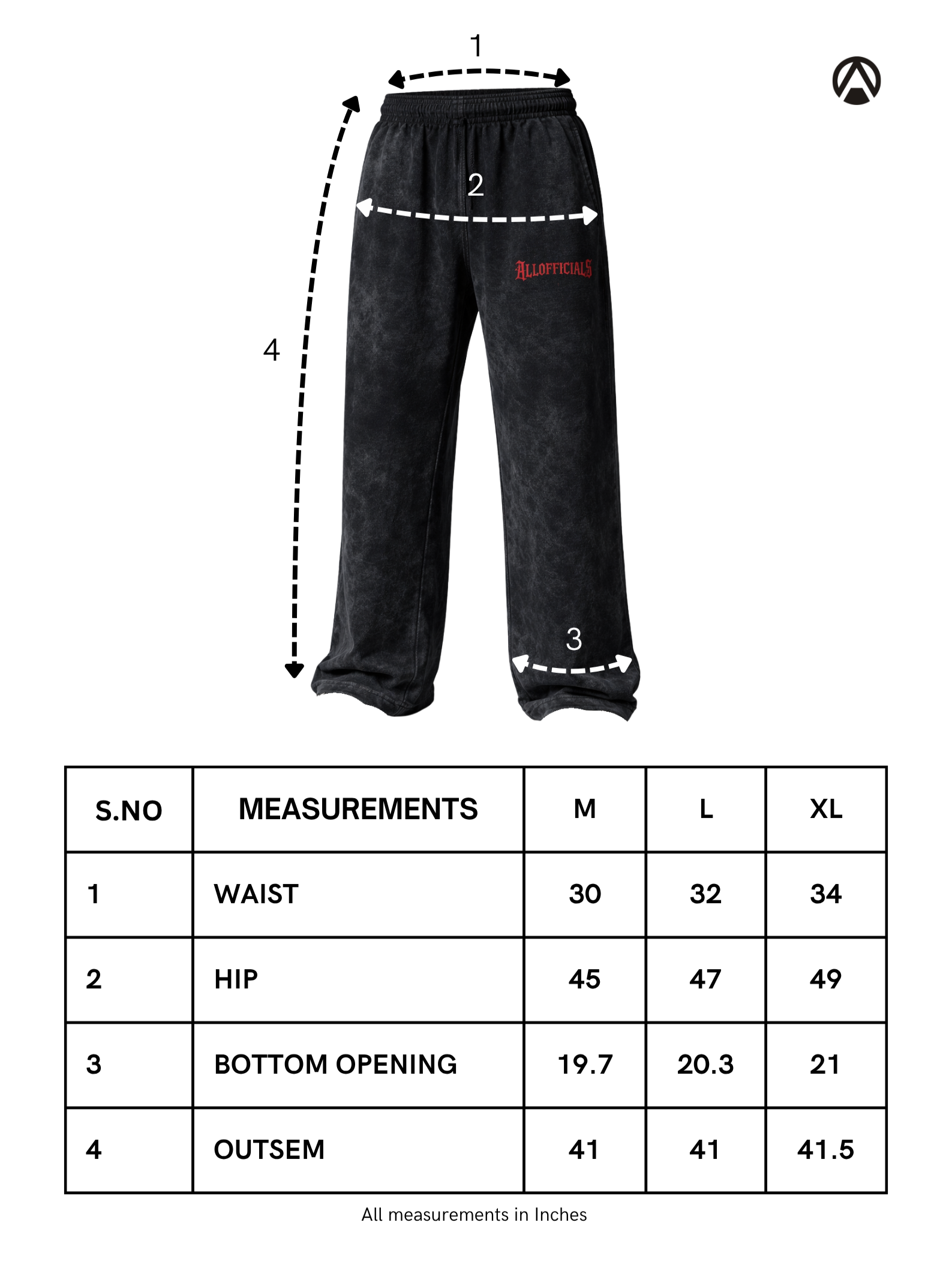 Revenge Washed Joggers Grey Black Measurement