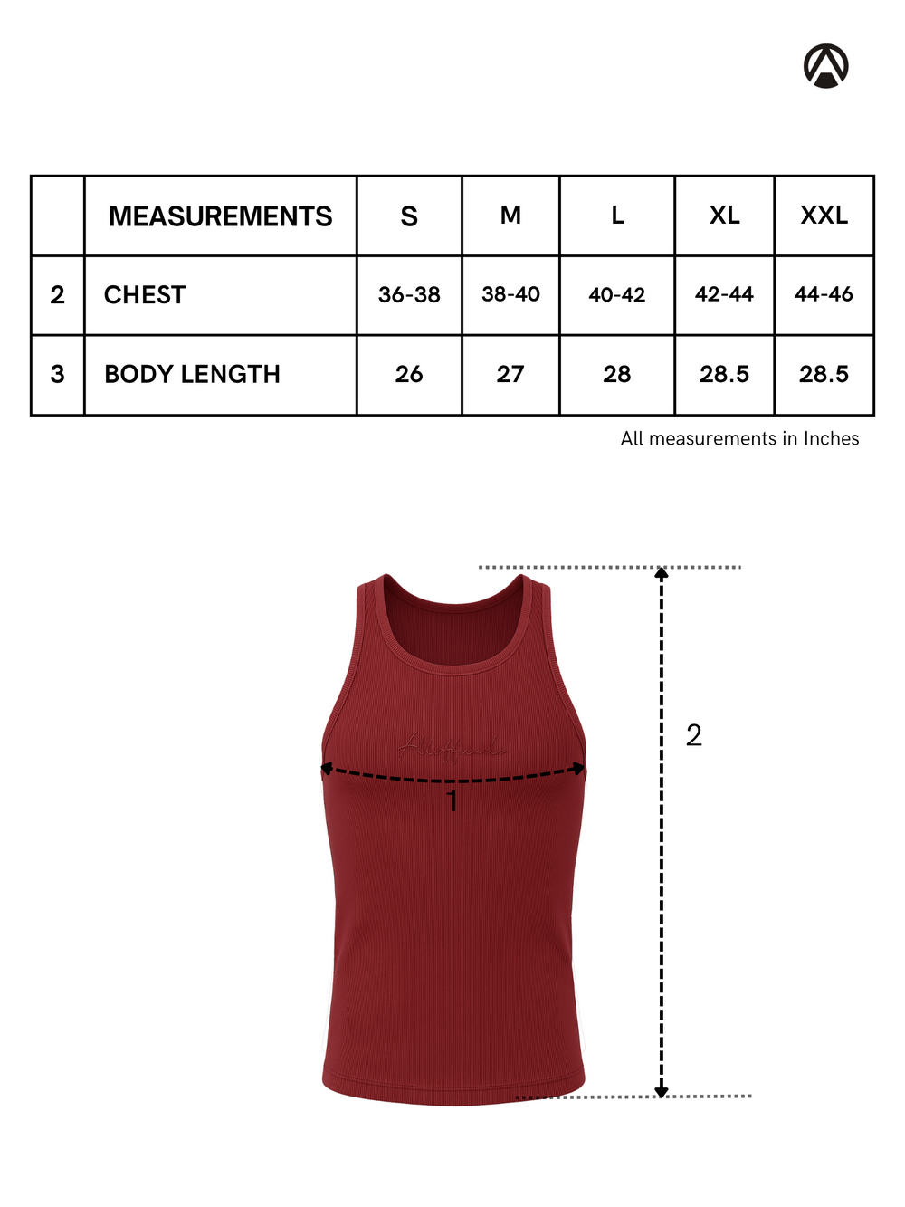 Size Chart for Core Ribbed Vest 2-Pack (B/W)