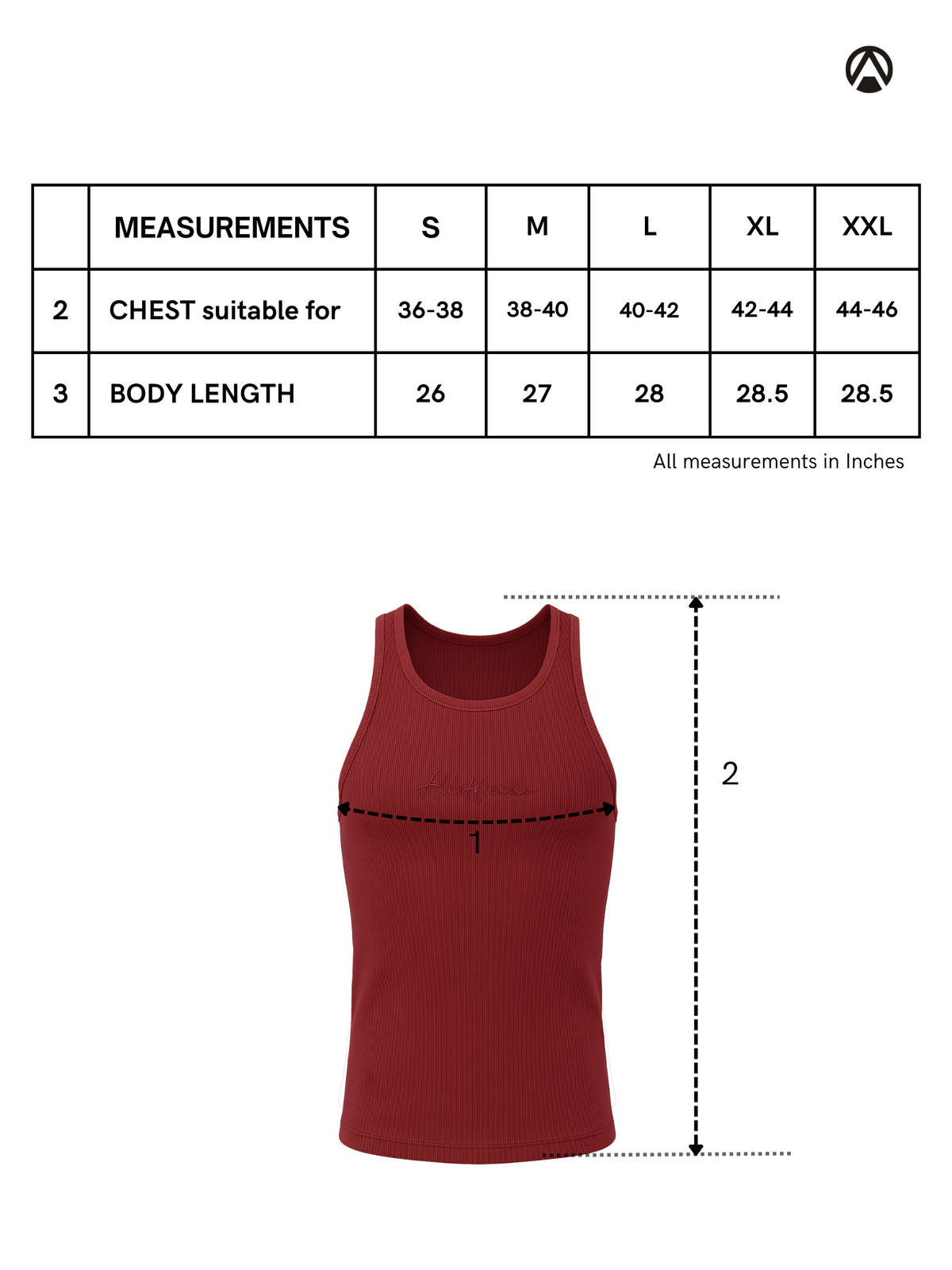 Signature Ribbed Vest Size Chart