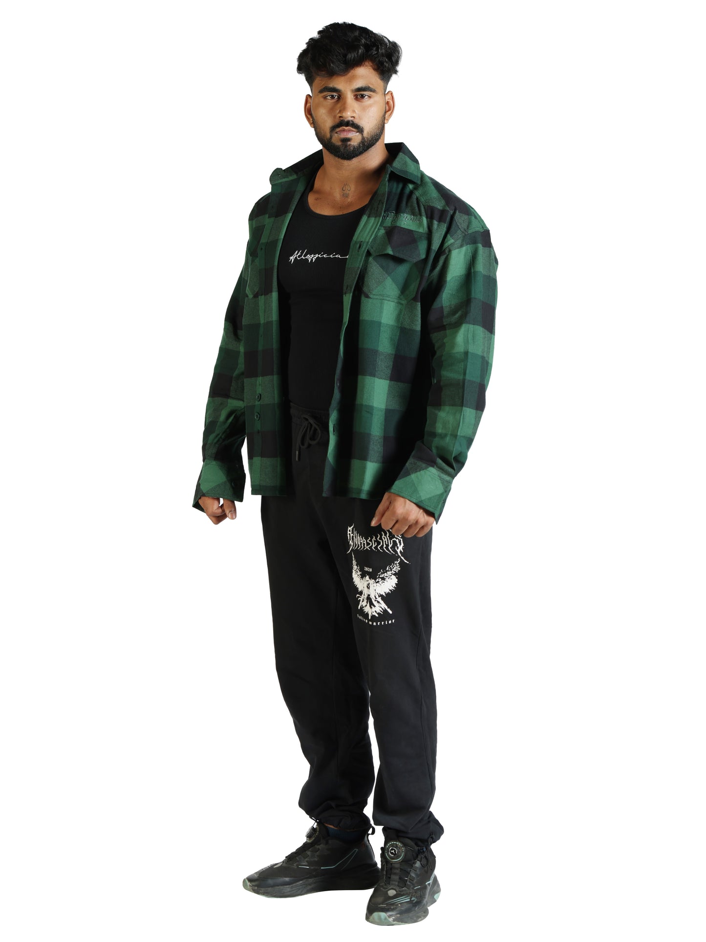 Unisex Oversized Flannel Shirt Green back front 