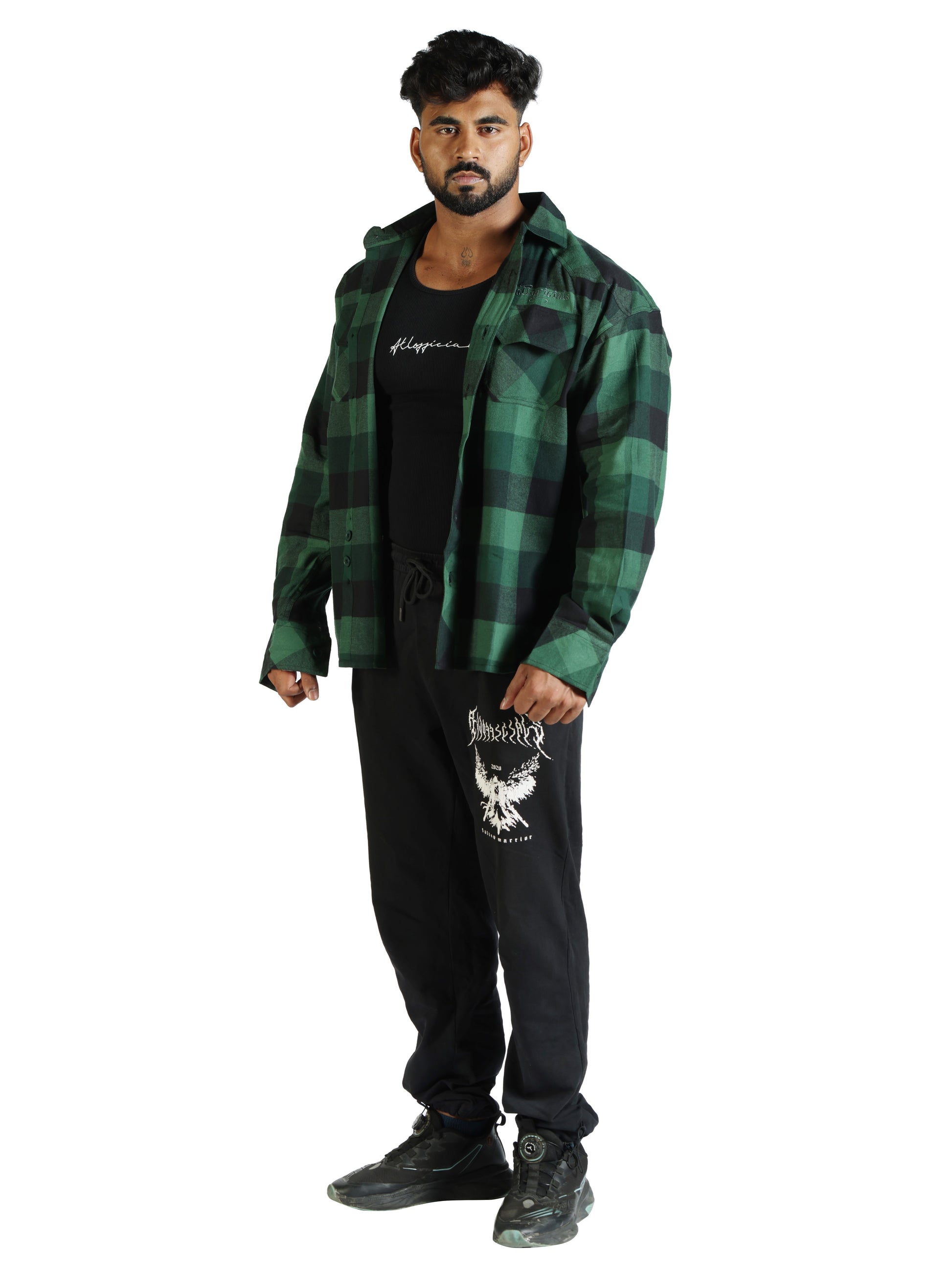 Unisex Oversized Flannel Shirt Green back front 