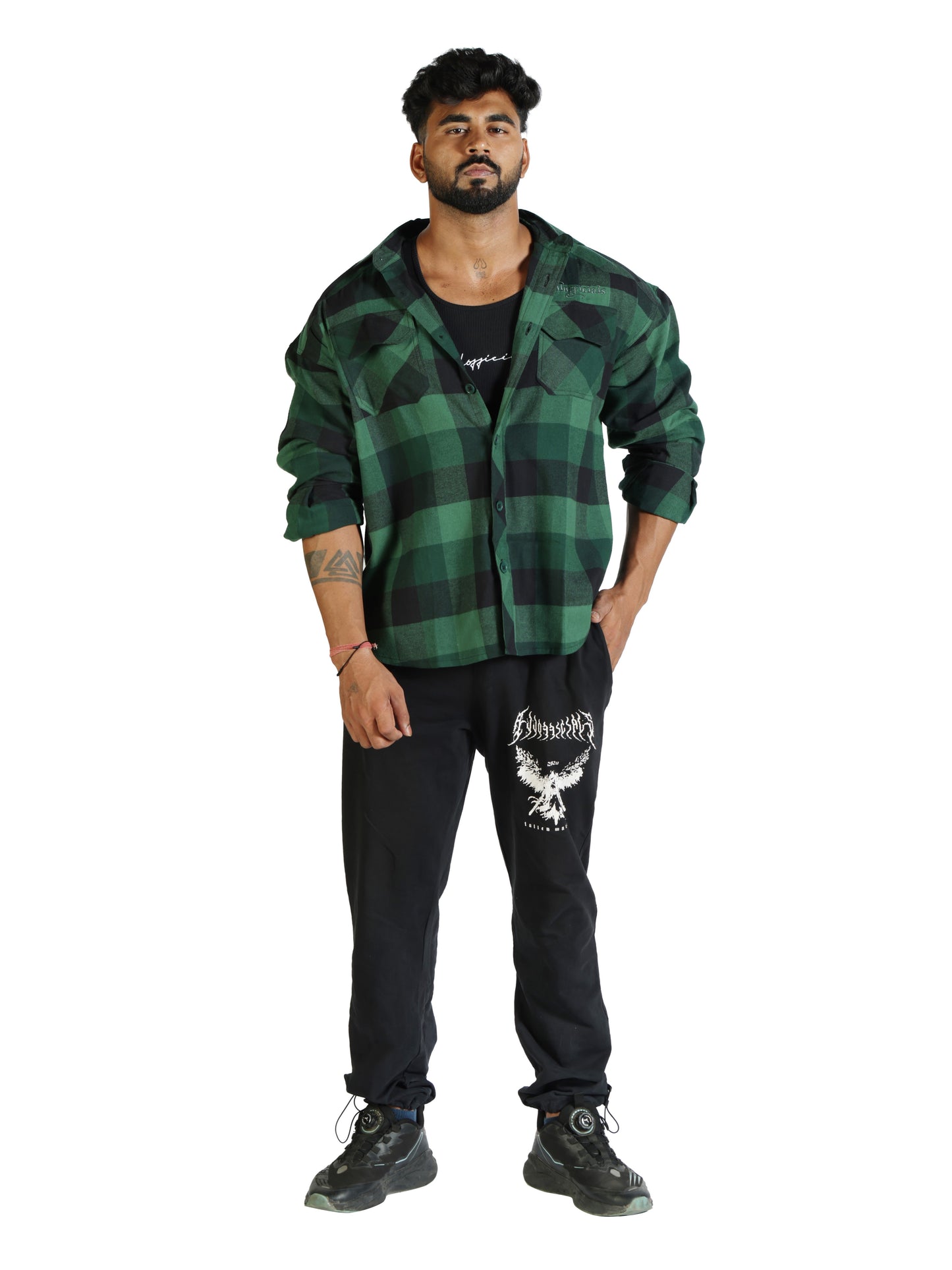 Unisex Oversized Flannel Shirt Green back front  vieew