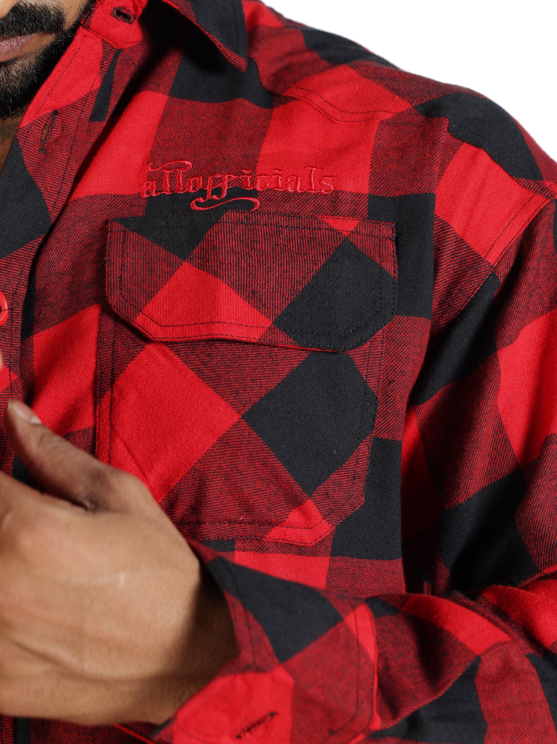 Unisex Oversized Flannel Shirt Red close view