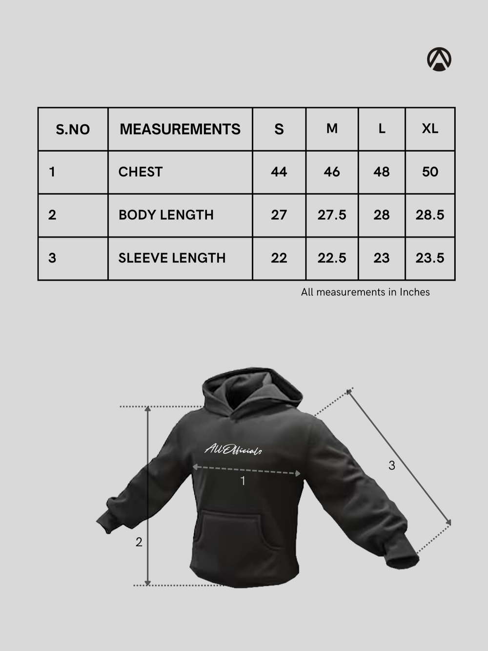 Size Chart for Unisex Signature Oversized Hoodie Black