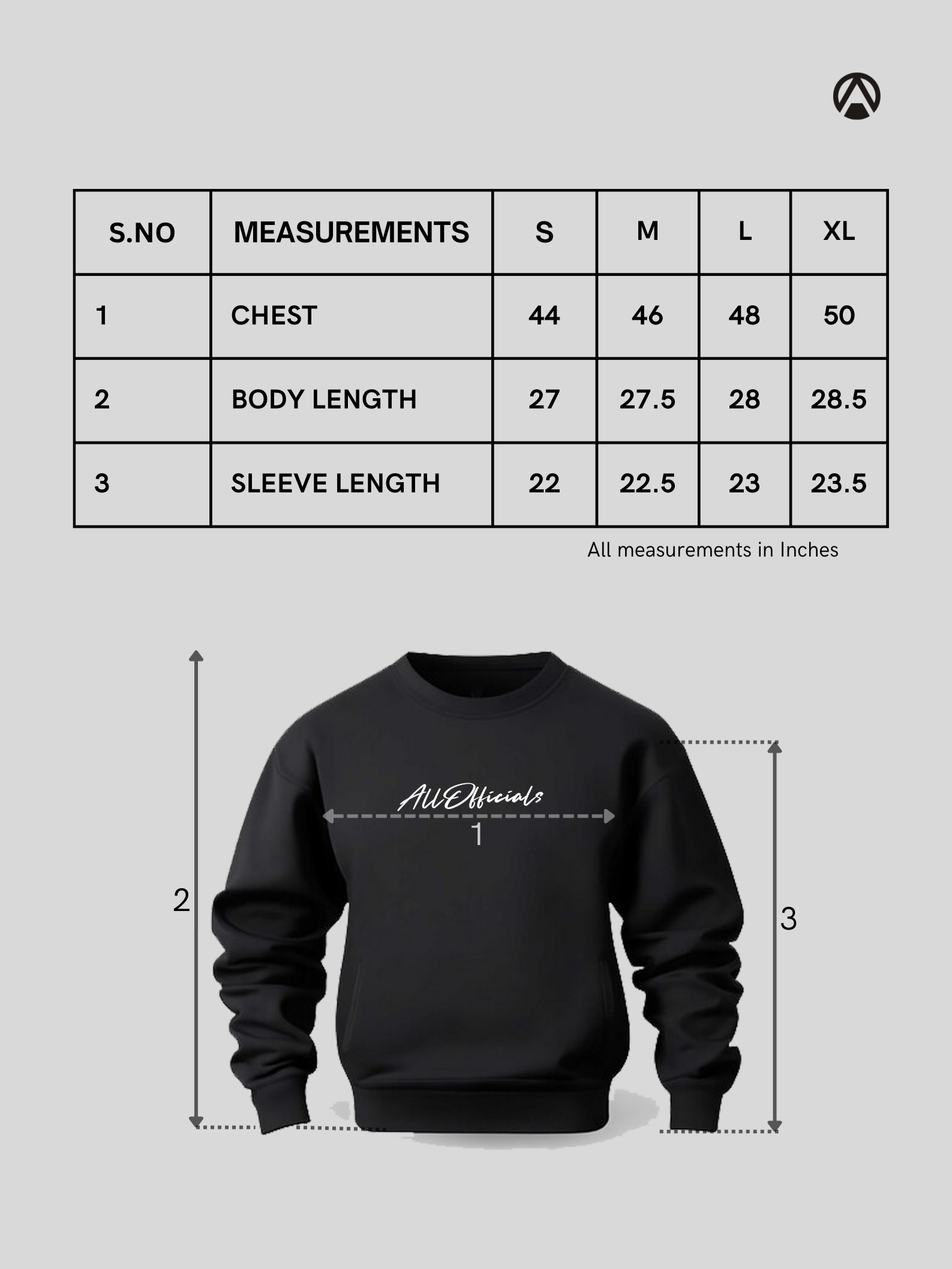 Unisex Signature Oversized Sweatshirt Black Measurement