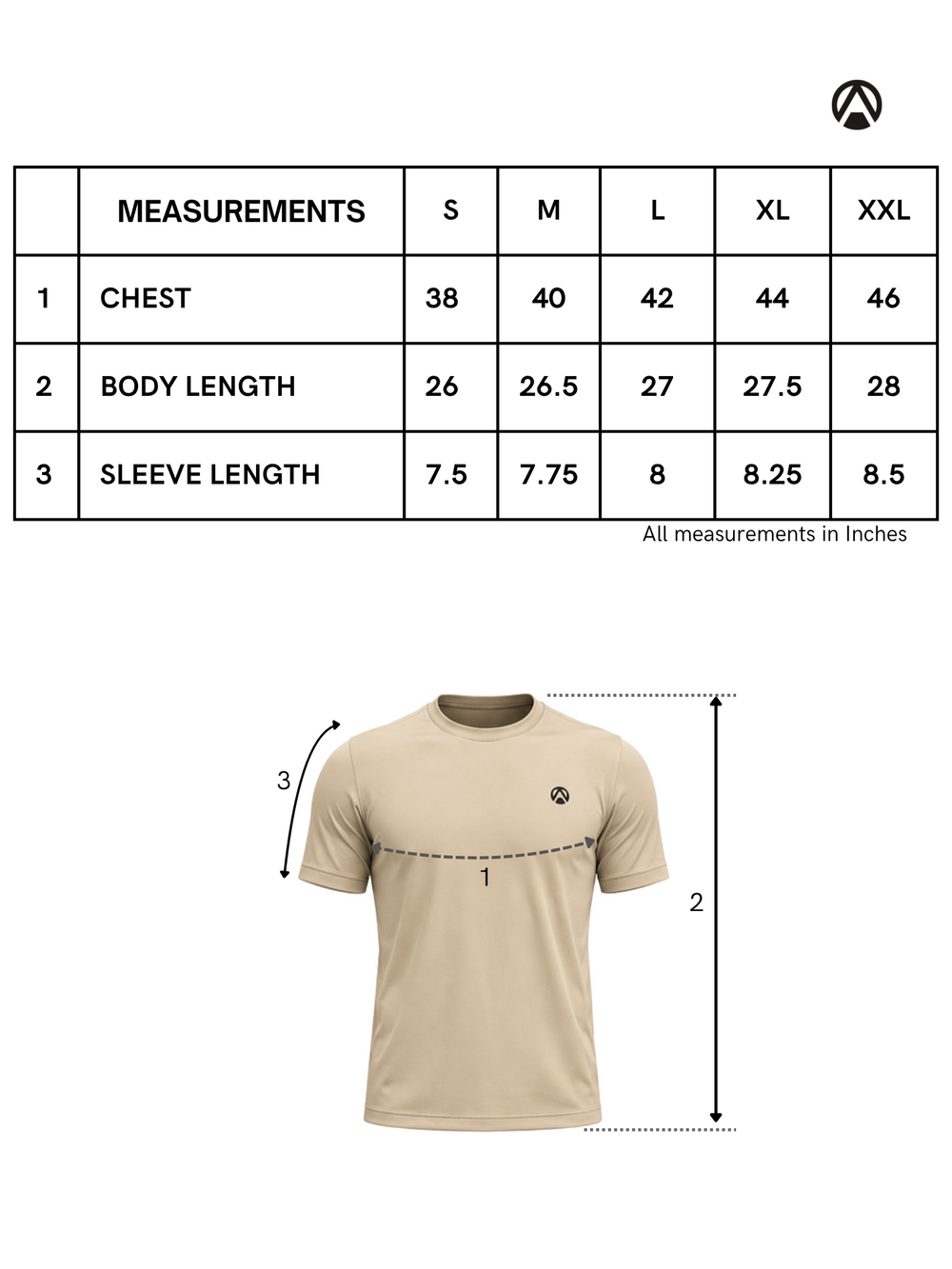 Size Chart for Core Performance Tee Black